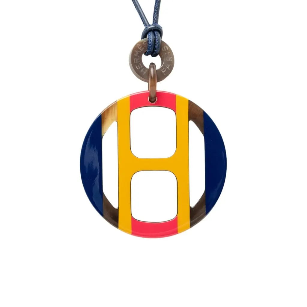 Hermès Buffalo Horn H Equipe Pendant Necklace Blue Very good - Back View