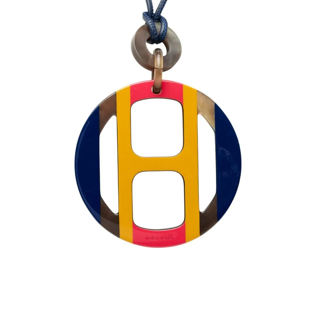 Hermès Buffalo Horn H Equipe Pendant Necklace Blue Very good - Inside View