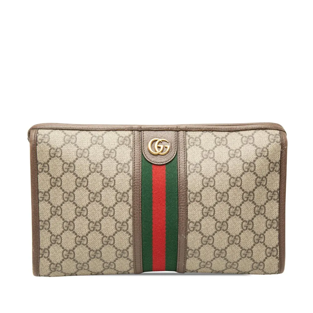 Gucci GG Supreme Web Ophidia Clutch Beige Canvas Very good - Front View