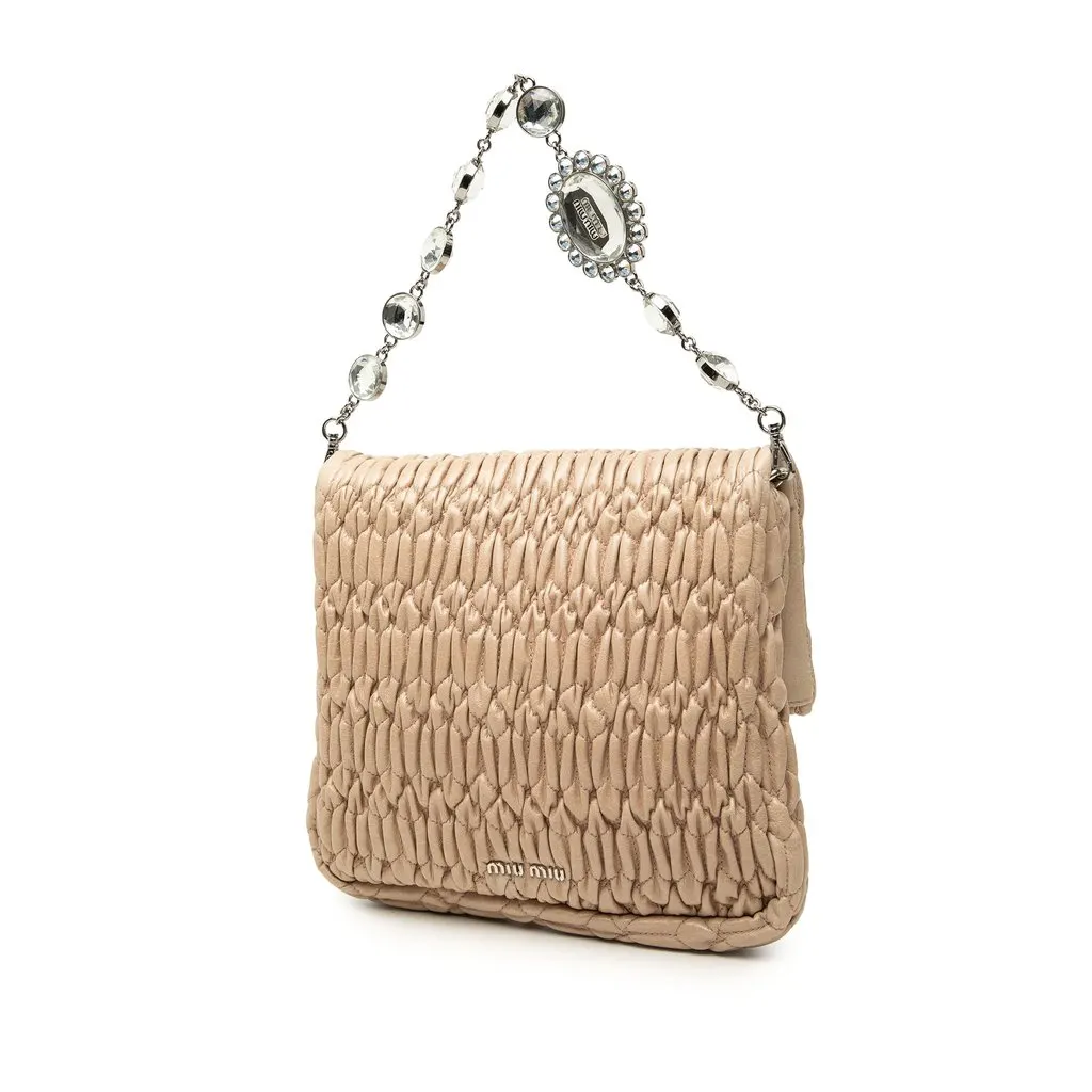 Miu Miu Matelasse Nappa Crystal Chain Satchel Beige Leather Very good - Back View