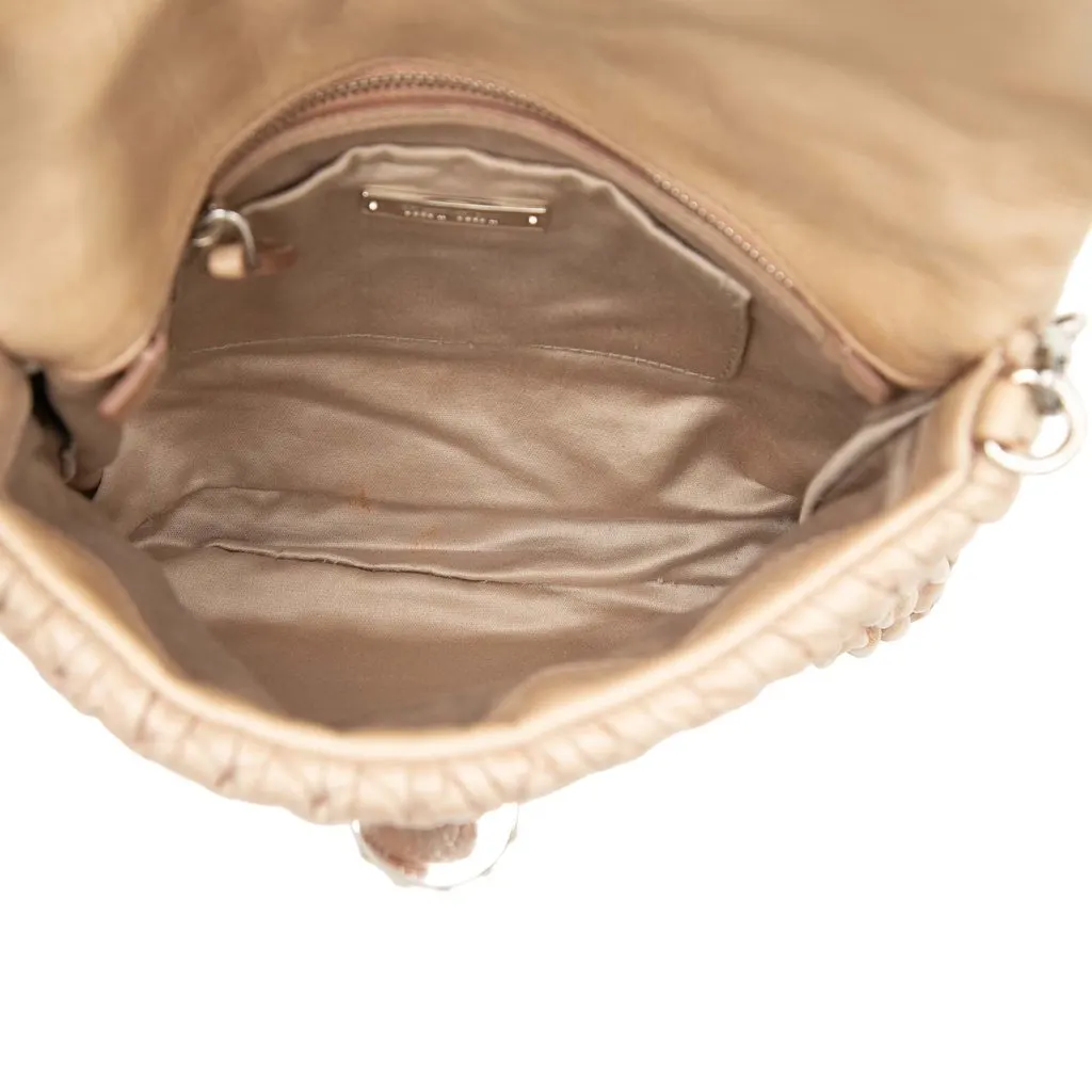 Miu Miu Matelasse Nappa Crystal Chain Satchel Beige Leather Very good - Model View