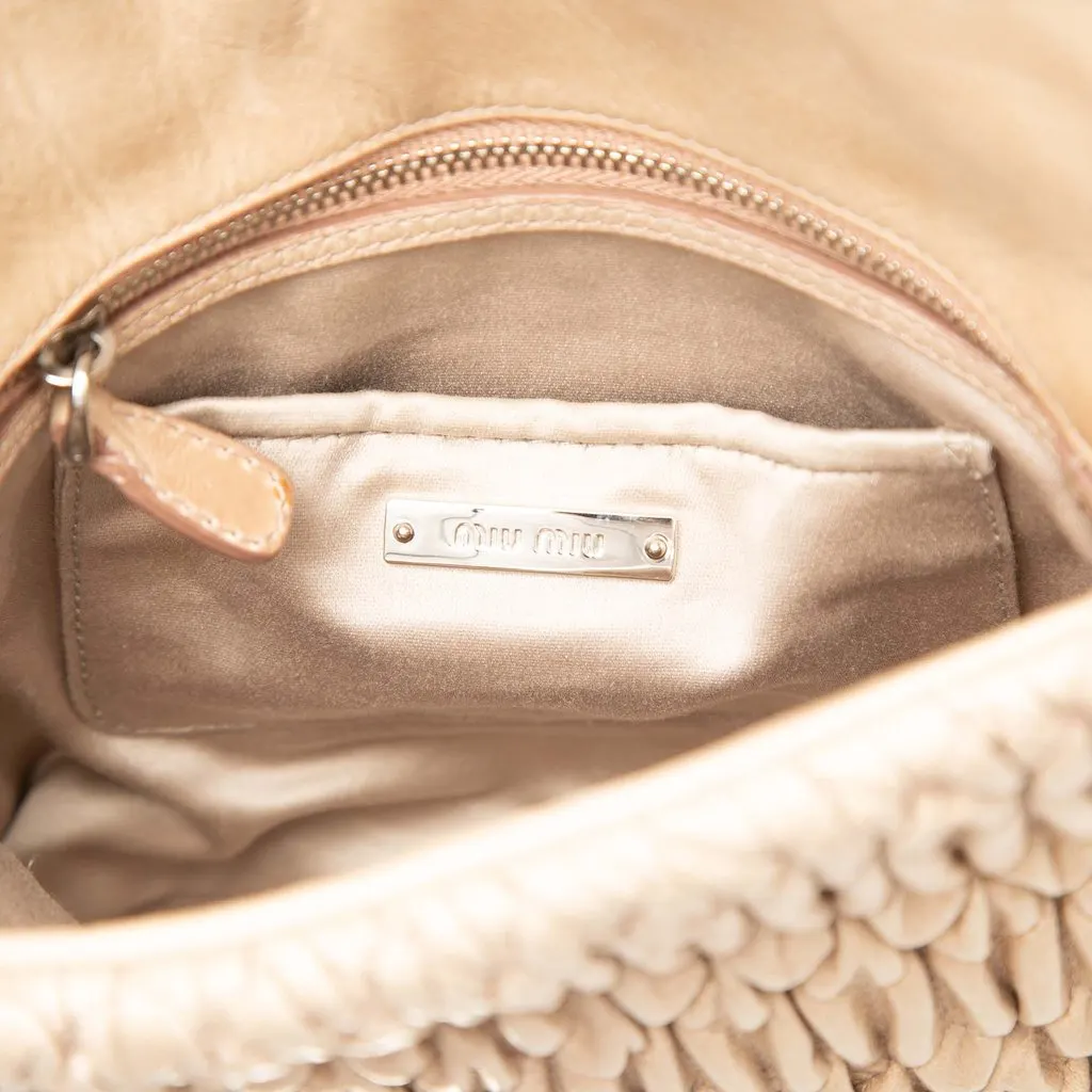 Miu Miu Matelasse Nappa Crystal Chain Satchel Beige Leather Very good - Box View