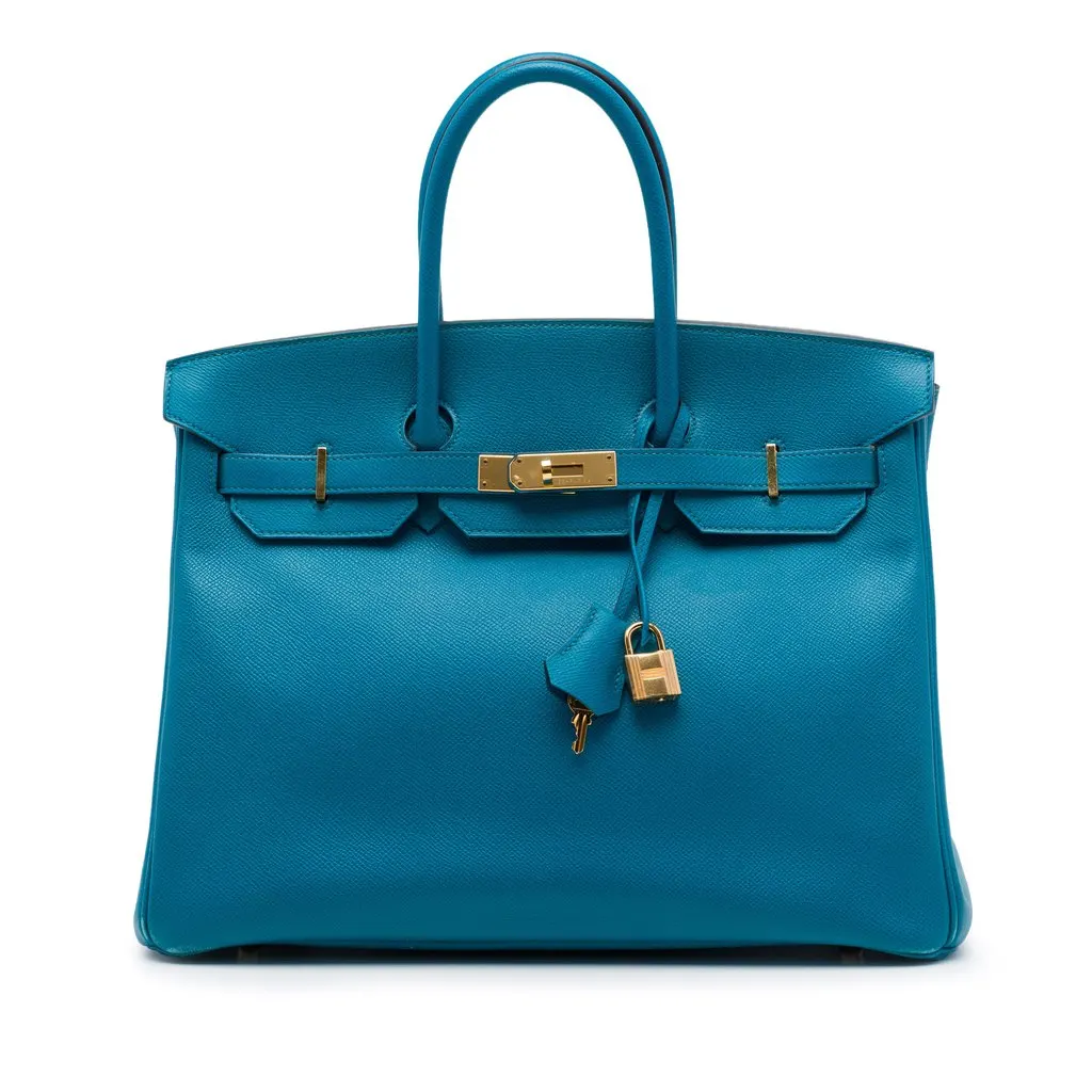 Hermès Epsom Birkin Retourne 35 Blue Leather Very good - Front View