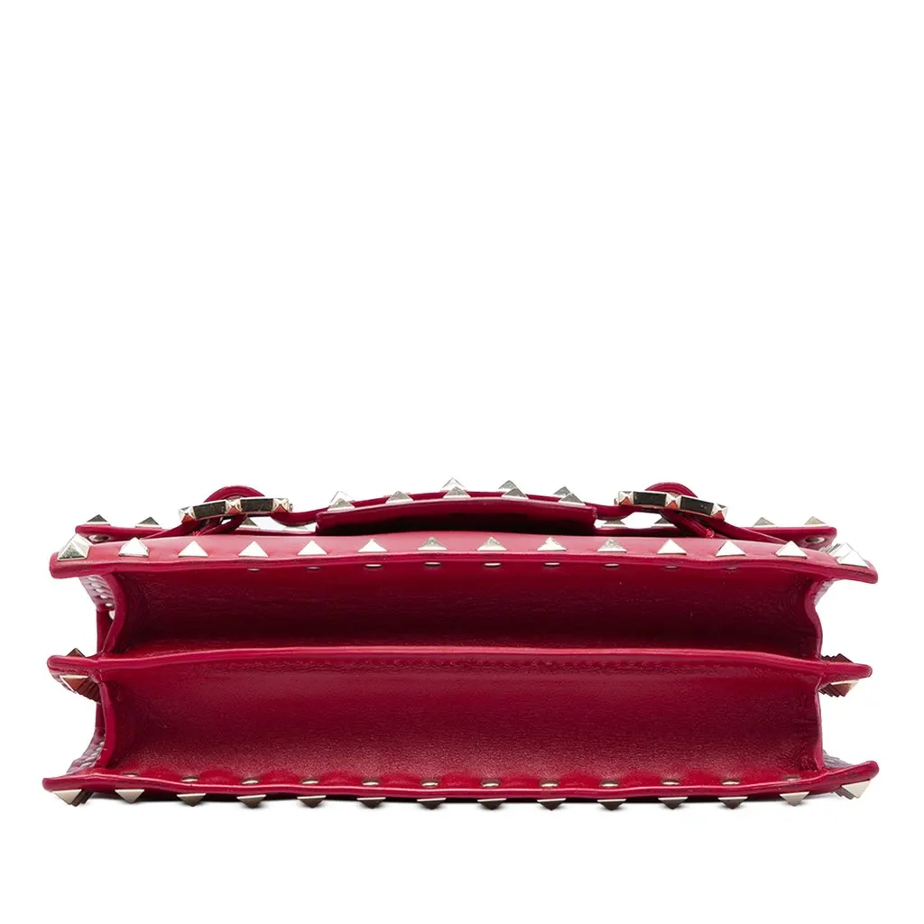 Valentino Leather Rockstud Flap Shoulder Bag Red Leather Good - Inside View