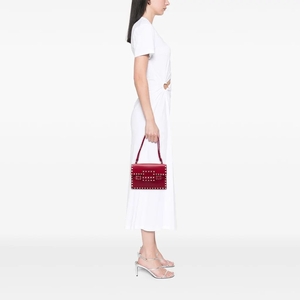 Valentino Leather Rockstud Flap Shoulder Bag Red Leather Good - Box View