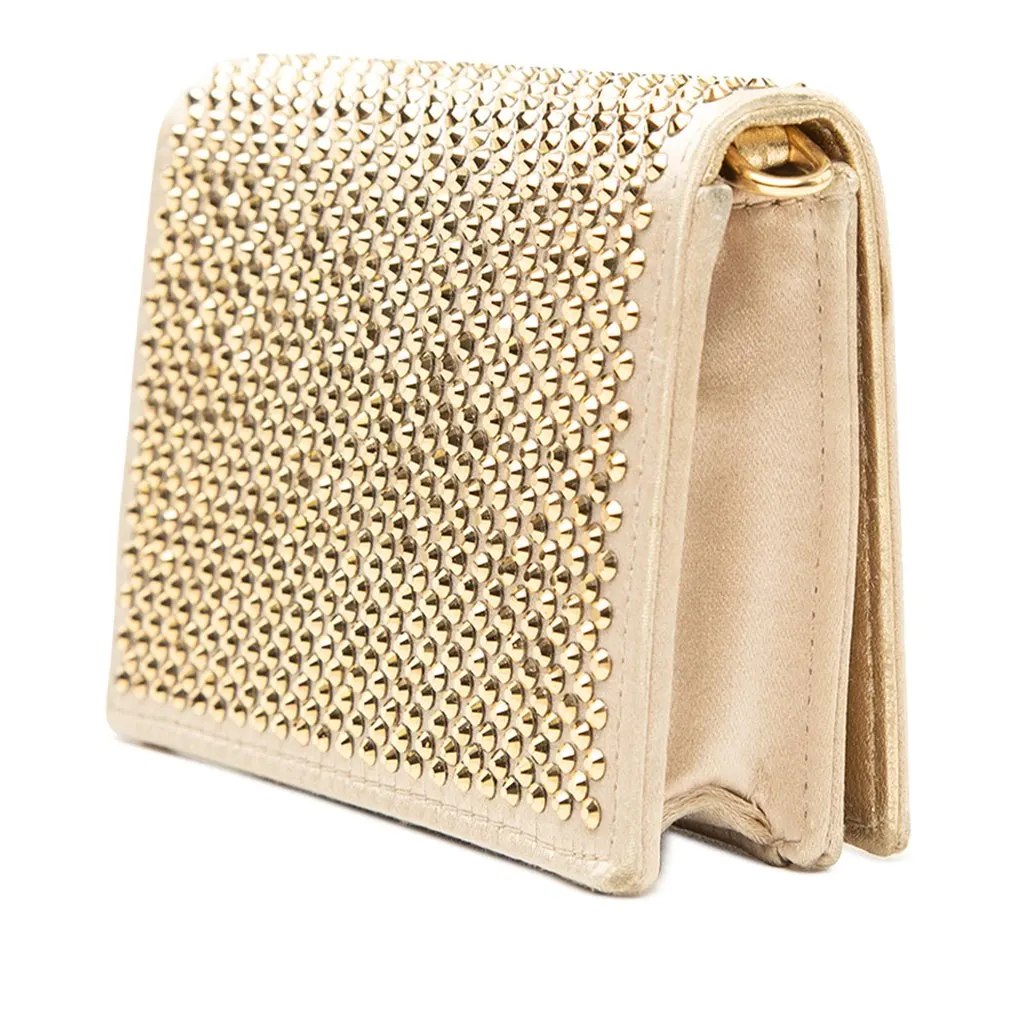 Prada Crystal Embellished Satin Card Holder with Chain Gold Very good - Back View