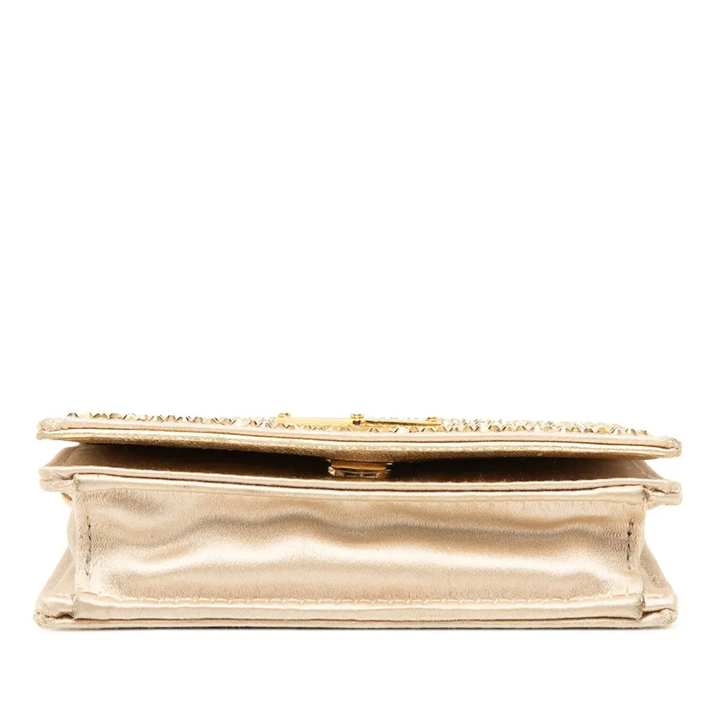 Prada Crystal Embellished Satin Card Holder with Chain Gold Very good - Inside View