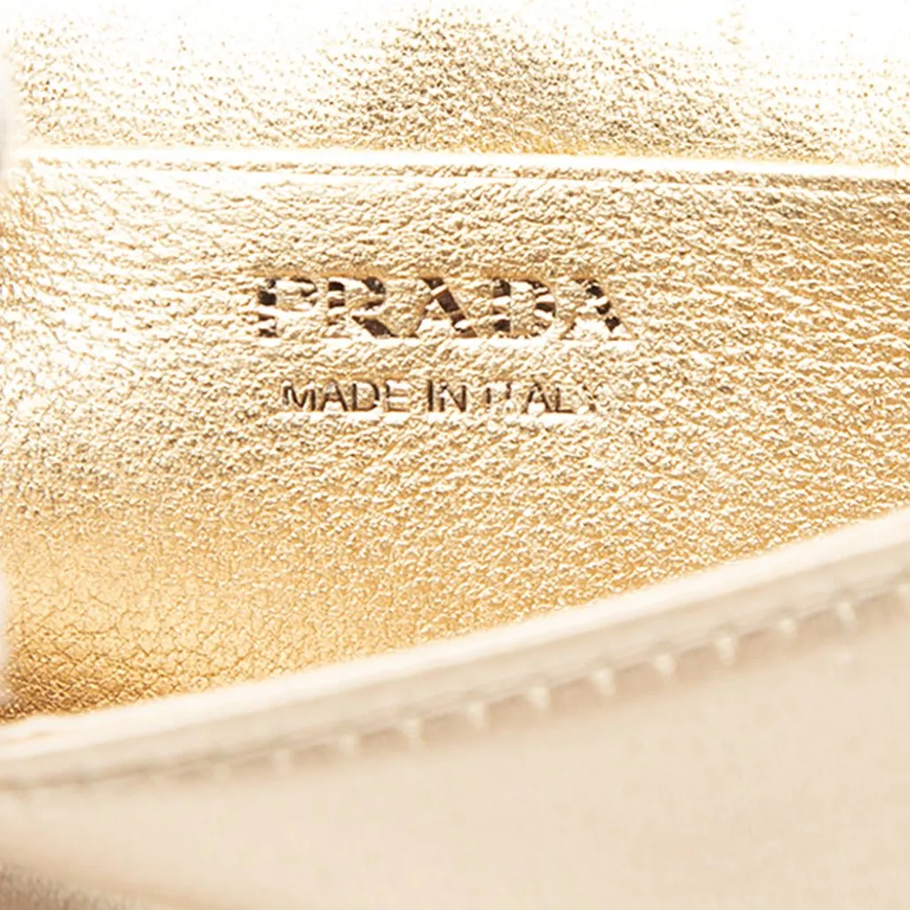 Prada Crystal Embellished Satin Card Holder with Chain Gold Very good - Box View