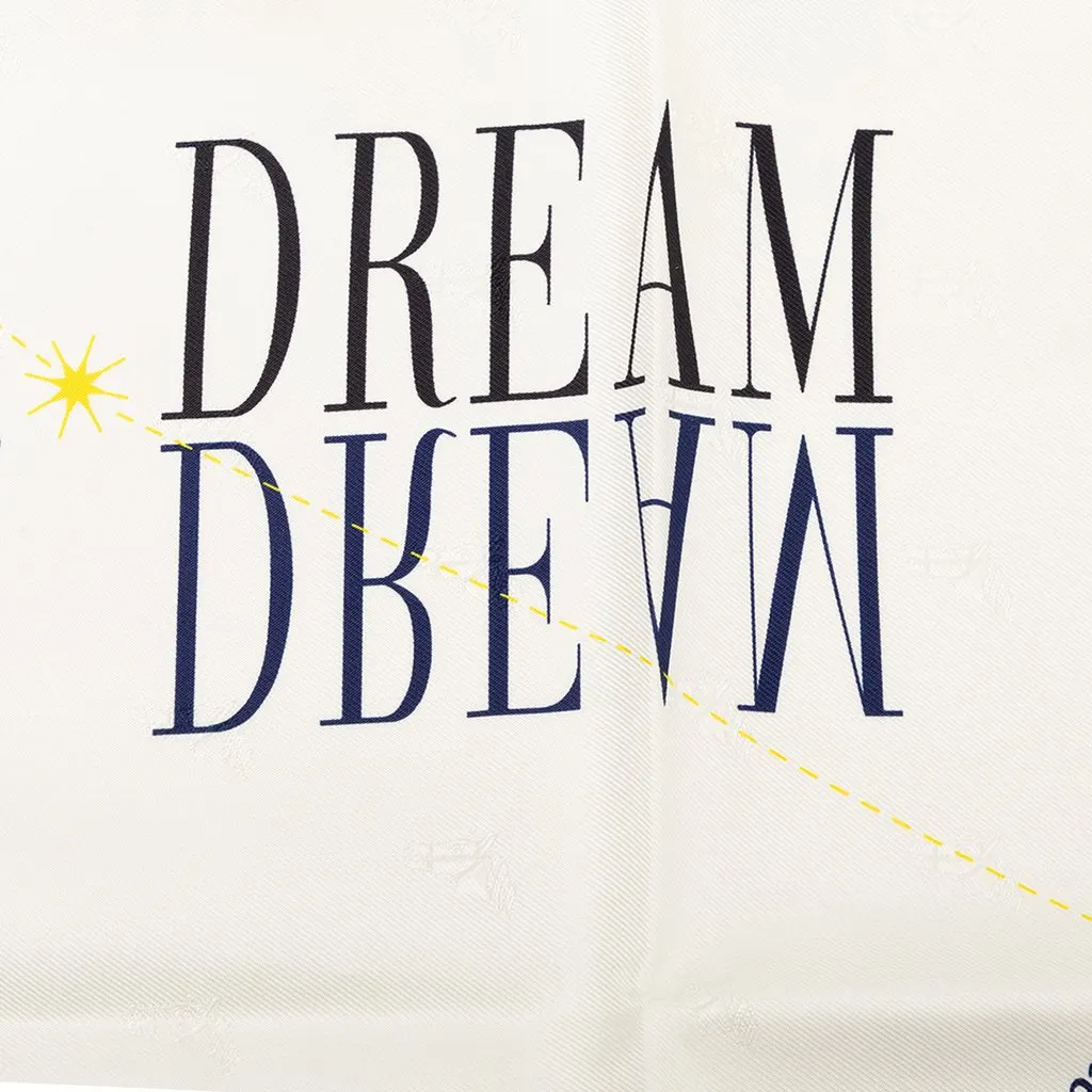 Hermès In Pursuit of Dreams Silk Scarf 70 White Never worn - Model View