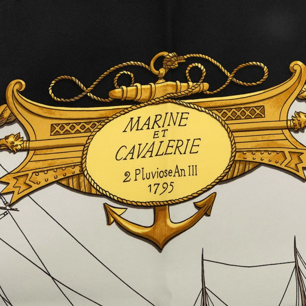 Hermès Marine et Cavalerie Silk Scarf 90 White Silk Good - Box View