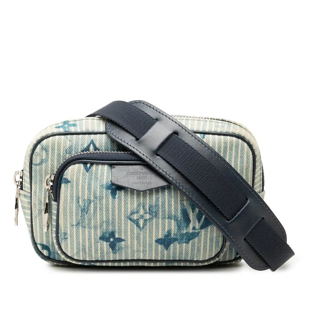 Louis Vuitton Monogram Denim Watercolor Hickory Stripes Outdoor Pouch Blue Very good - Front View