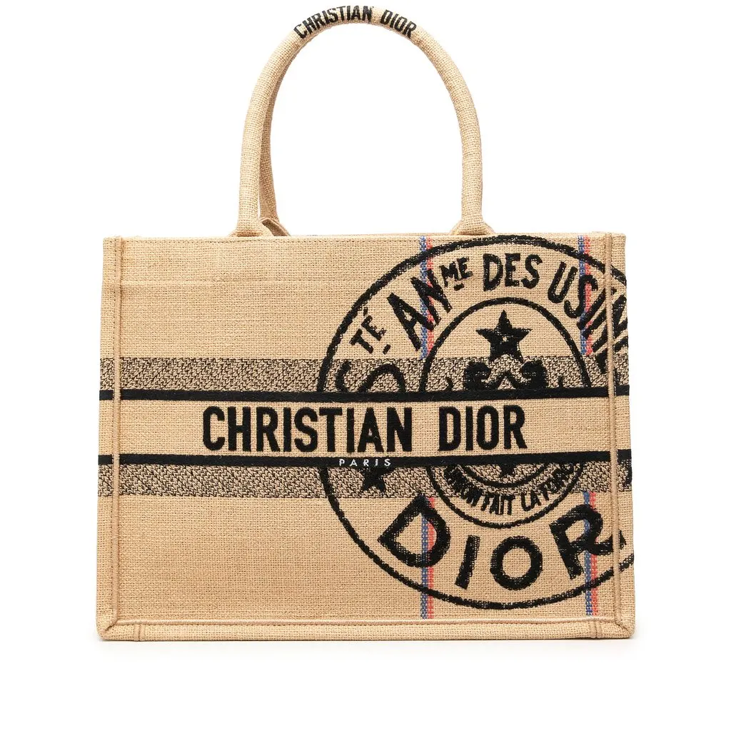 Dior Medium Jute Embroidered Book Tote Beige Very good - Front View