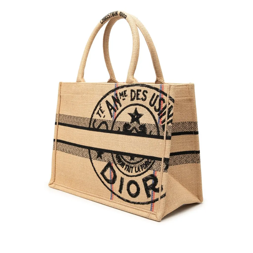 Dior Medium Jute Embroidered Book Tote Beige Very good - Back View