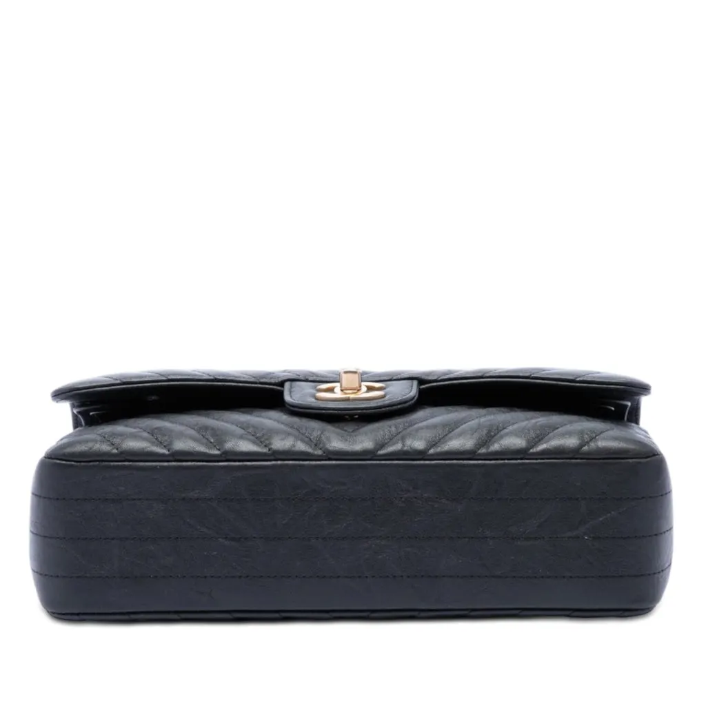 Chanel Medium Classic Chevron Crumpled Calfskin Double Flap Black Leather Very good - Inside View