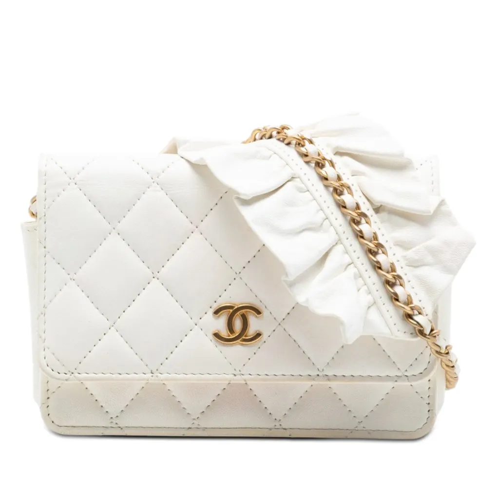 Chanel Quilted Lambskin Romance Wallet On Chain White Leather Very good - Front View