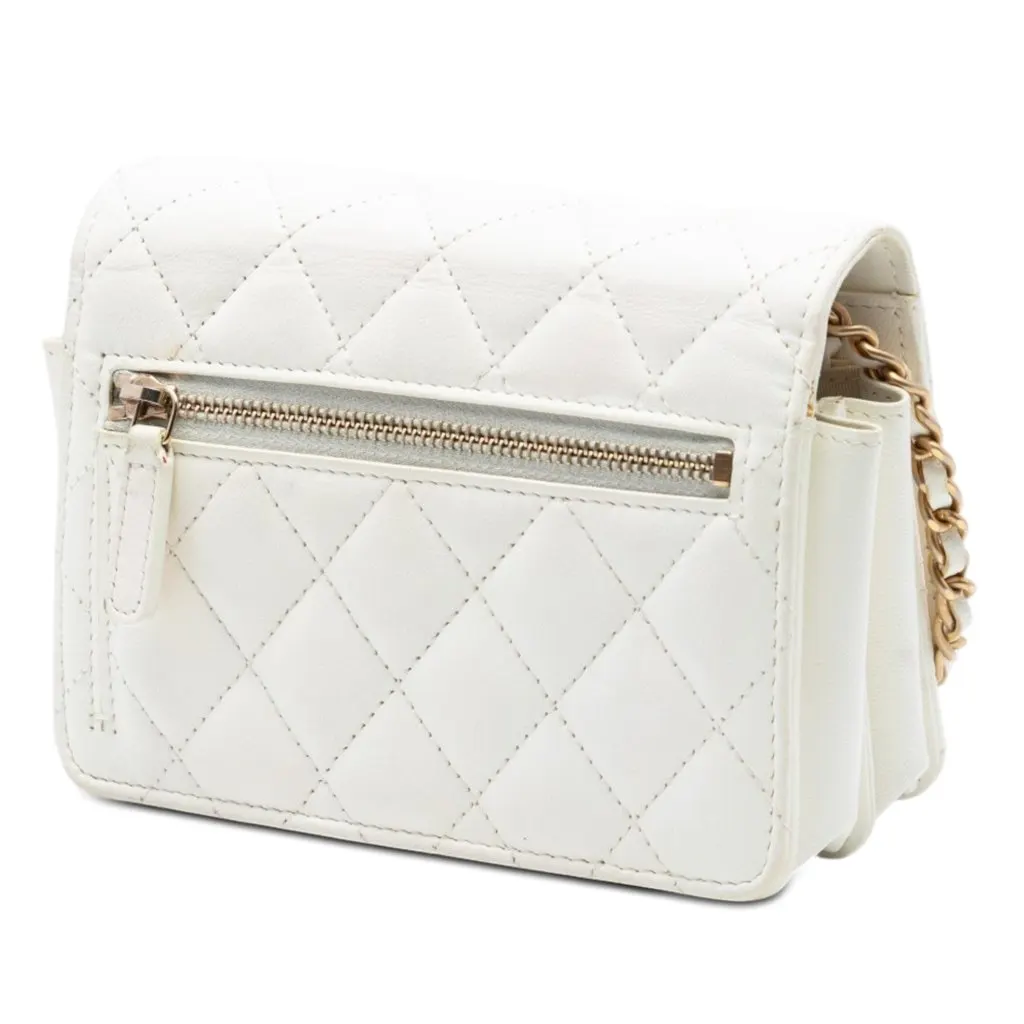 Chanel Quilted Lambskin Romance Wallet On Chain White Leather Very good - Back View