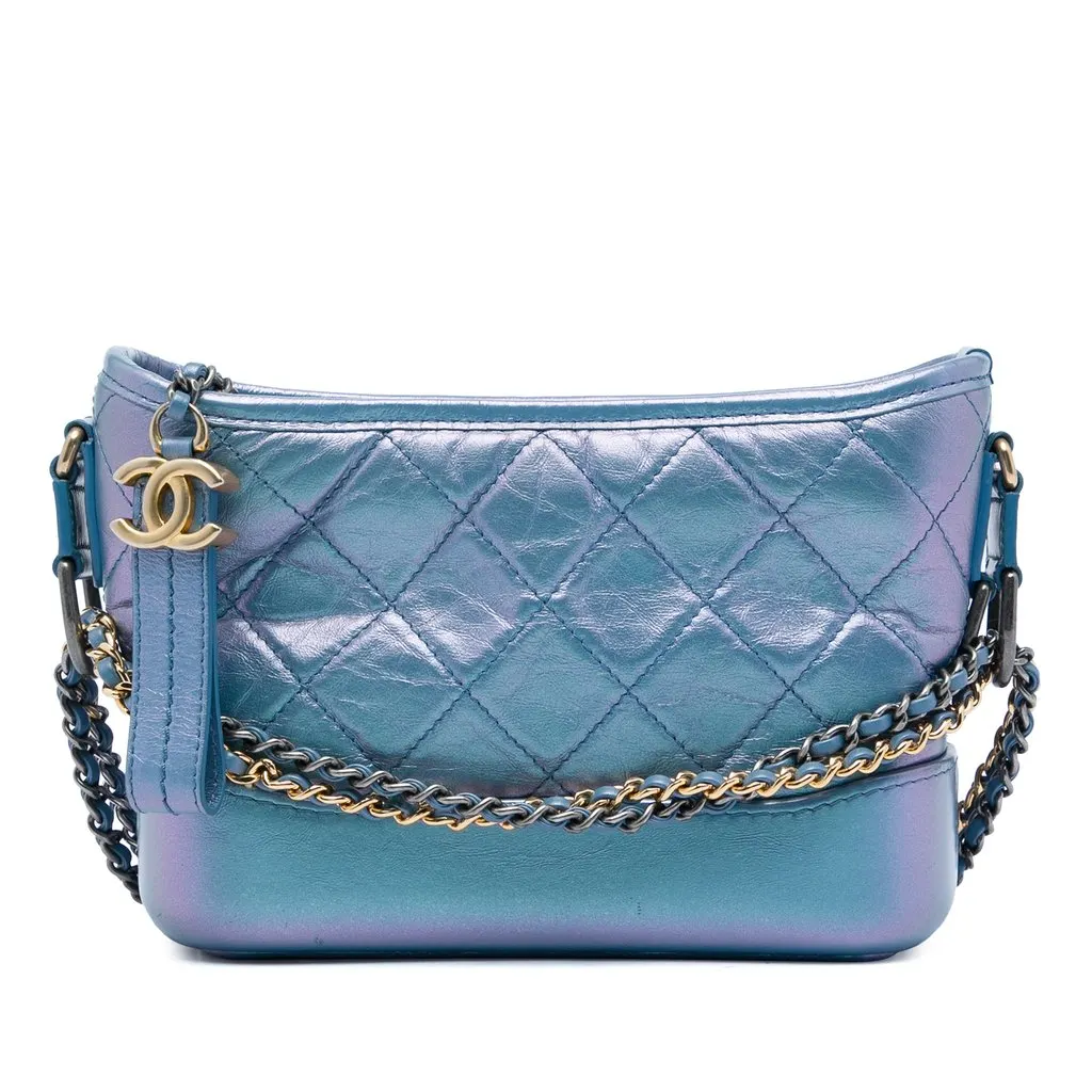 Chanel Small Quilted Iridescent Aged Calfskin Gabrielle Hobo Blue Leather Very good - Front View
