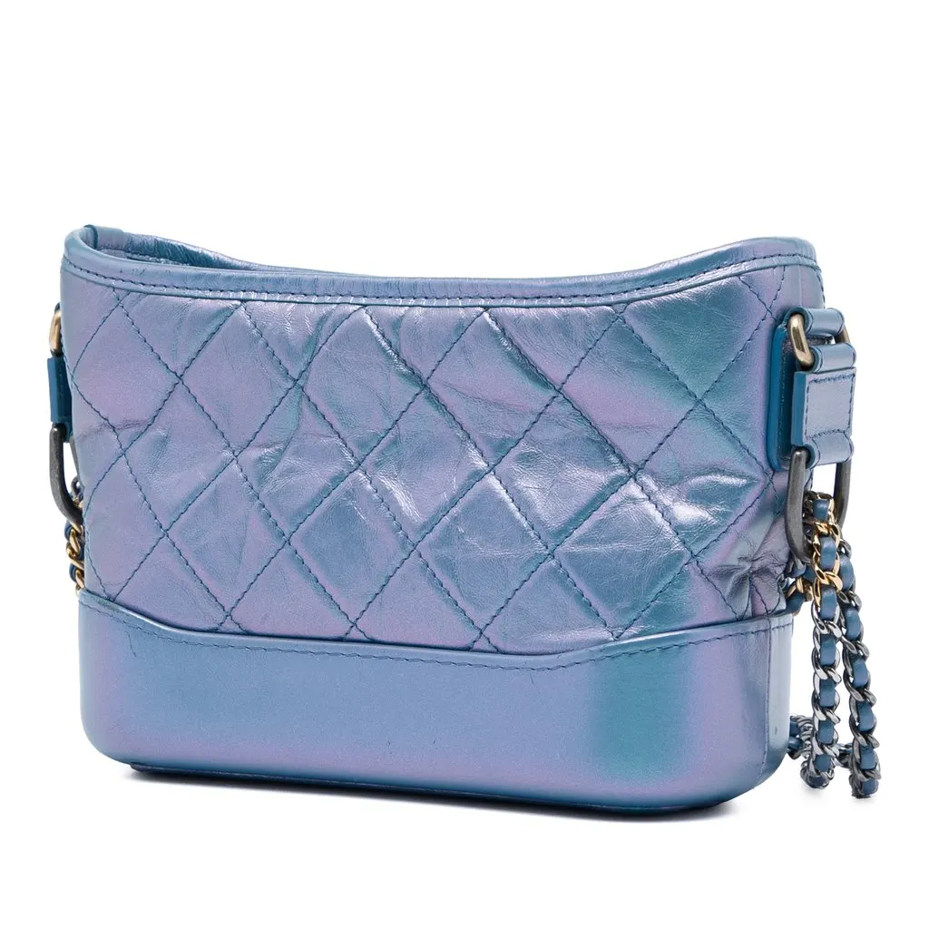Chanel Small Quilted Iridescent Aged Calfskin Gabrielle Hobo Blue Leather Very good - Back View