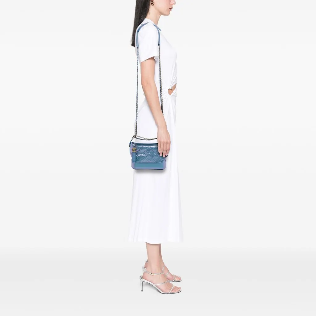 Chanel Small Quilted Iridescent Aged Calfskin Gabrielle Hobo Blue Leather Very good - Box View