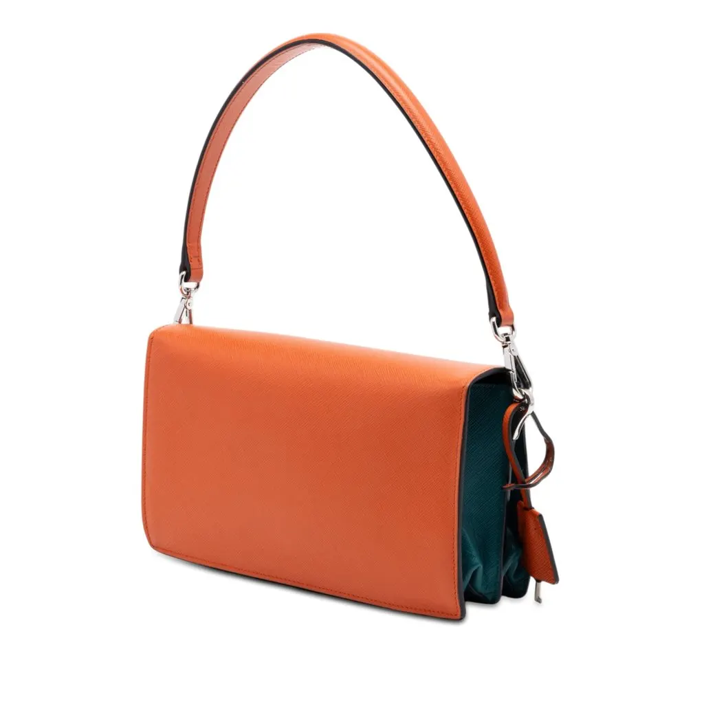 Prada Bicolor Saffiano Lux Sound Lock Satchel Blue Leather Very good - Back View