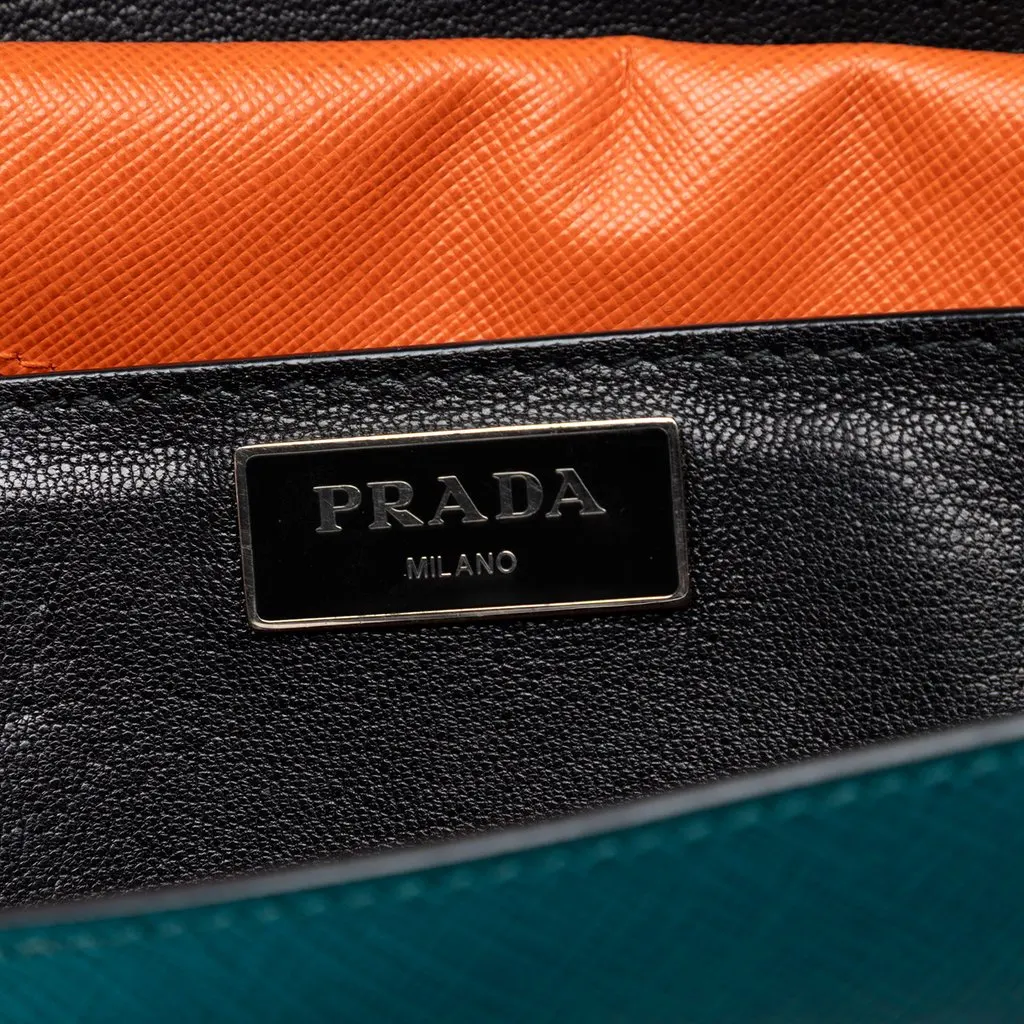 Prada Bicolor Saffiano Lux Sound Lock Satchel Blue Leather Very good - Box View