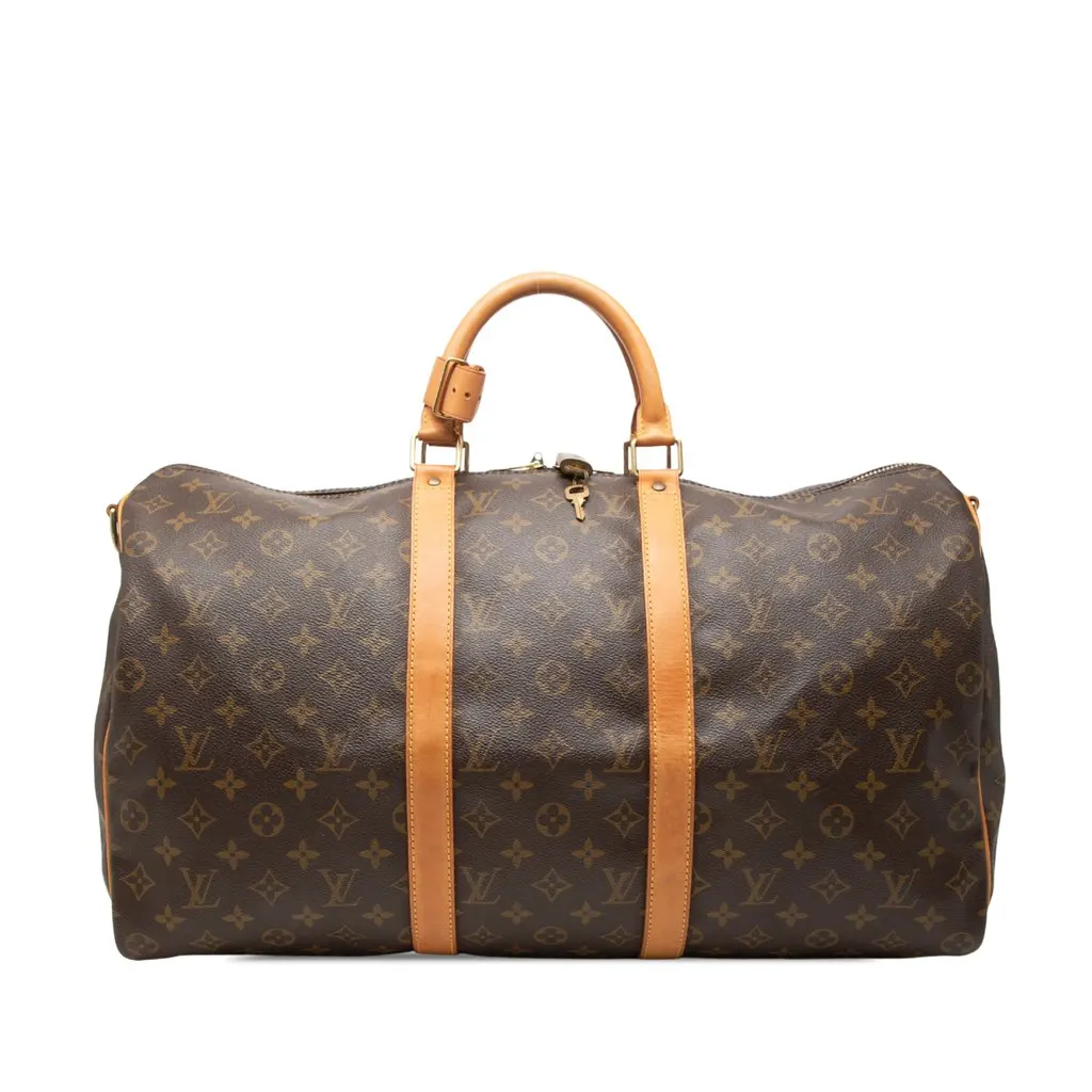 Louis Vuitton Monogram Keepall Bandouliere 50 Brown Canvas Good - Front View
