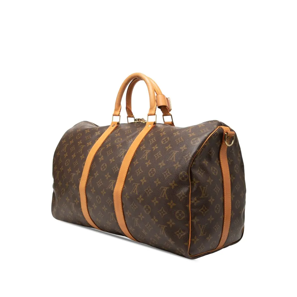 Louis Vuitton Monogram Keepall Bandouliere 50 Brown Canvas Good - Back View