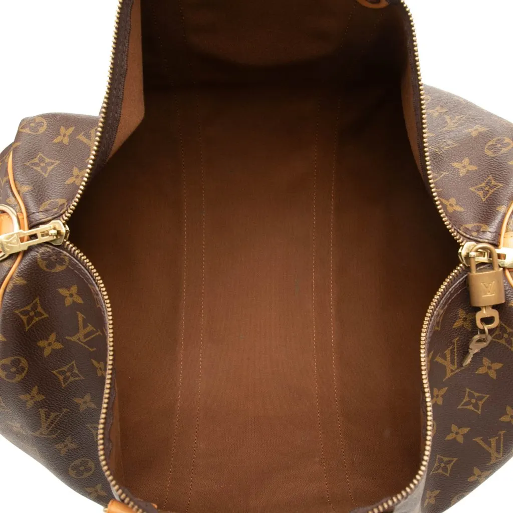 Louis Vuitton Monogram Keepall Bandouliere 50 Brown Canvas Good - Model View