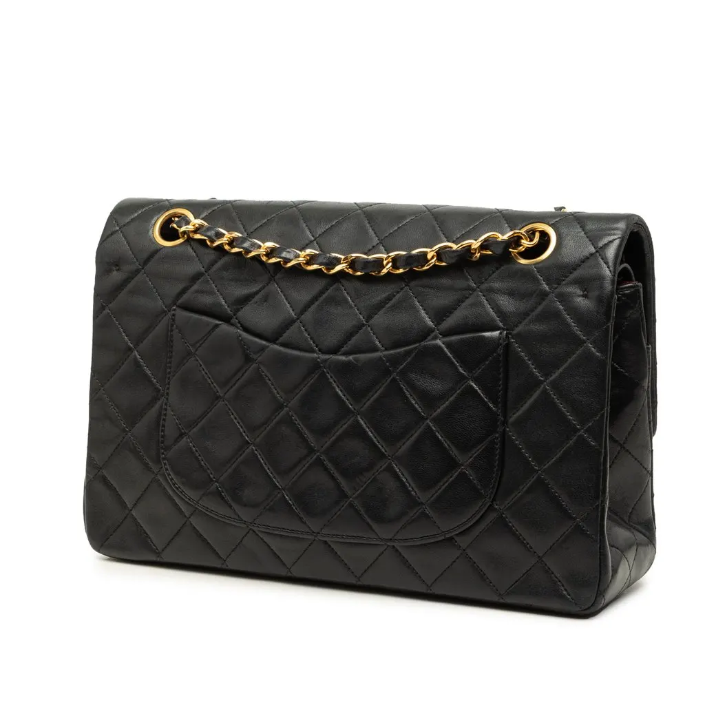 Chanel Medium Classic Lambskin Double Flap Black Leather Very good - Back View