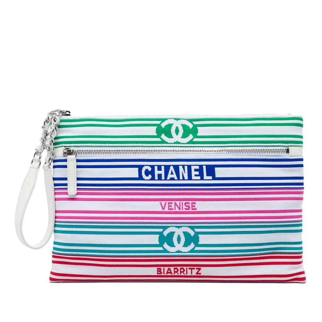 Chanel Venise Biarritz Mixed Fibers Clutch White Very good - Front View