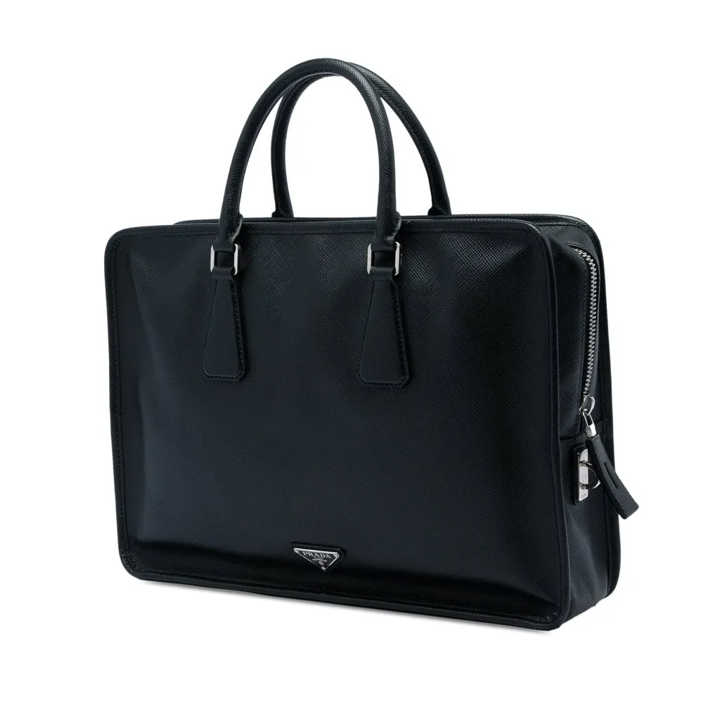 Prada Saffiano Business Bag Black Leather Very good - Back View