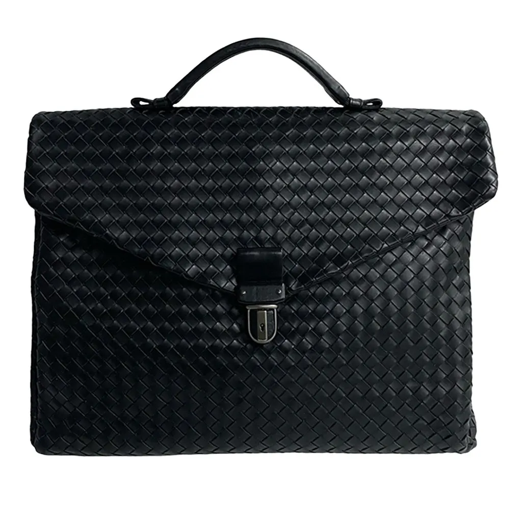 Bottega Veneta Nappa Intrecciato Briefcase Black Leather Good - Front View