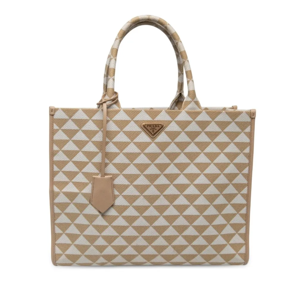 Prada Large Triangolo Jacquard Symbole Tote Beige Jacquard Good - Front View