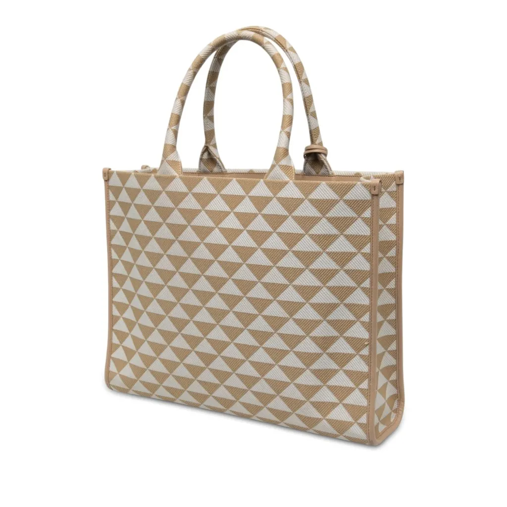 Prada Large Triangolo Jacquard Symbole Tote Beige Jacquard Good - Back View