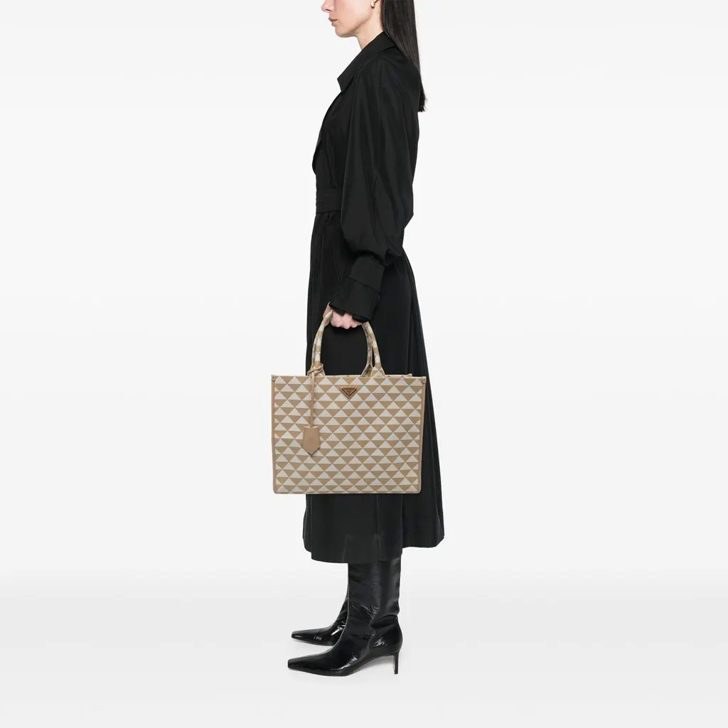 Prada Large Triangolo Jacquard Symbole Tote Beige Jacquard Good - Box View