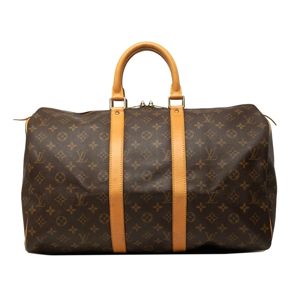 Louis Vuitton Monogram Keepall 45 Brown Canvas Good - Front View