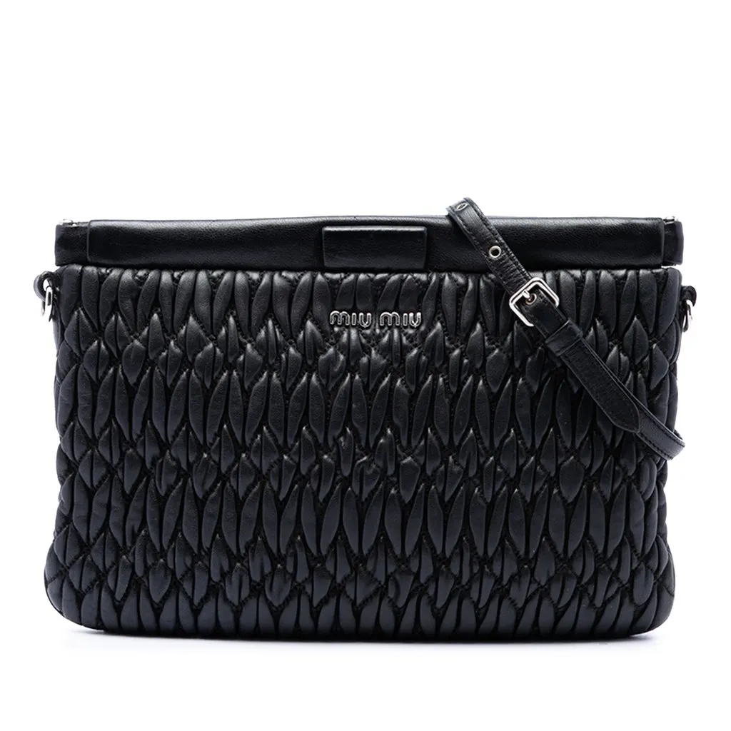Miu Miu Matelasse Nappa Frame Clutch with Strap Black Leather Very good - Front View