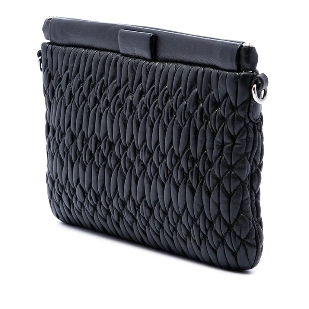 Miu Miu Matelasse Nappa Frame Clutch with Strap Black Leather Very good - Back View