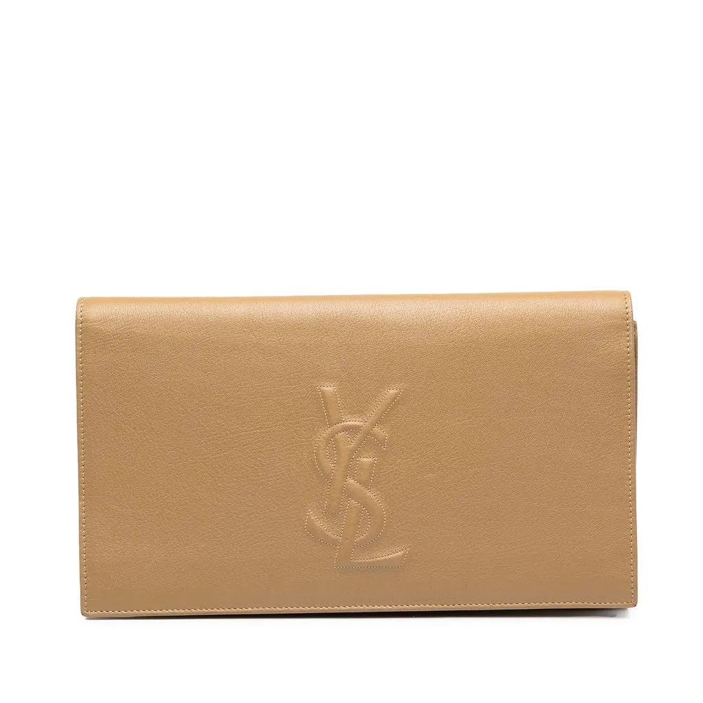 Saint Laurent Large Textured Calfskin Belle de Jour Clutch Beige Leather Good - Front View