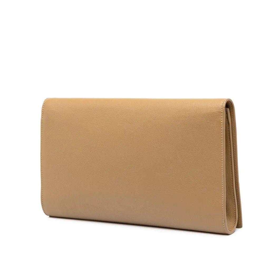 Saint Laurent Large Textured Calfskin Belle de Jour Clutch Beige Leather Good - Back View