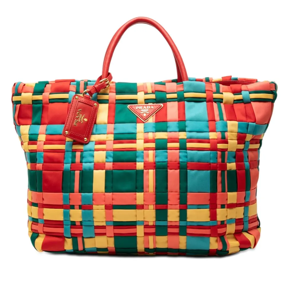 Prada Multicolor Woven Tessuto Shopping Tote Red Very good - Front View