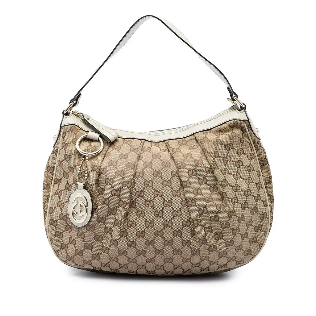 Gucci GG Canvas Sukey Shoulder Bag Beige Canvas Good - Front View