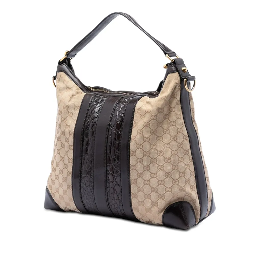 Gucci GG Canvas and Crocodile Embossed Calfskin Secret Satchel Beige Very good - Back View