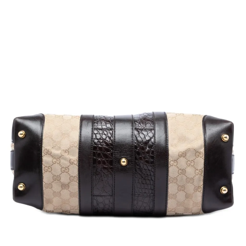 Gucci GG Canvas and Crocodile Embossed Calfskin Secret Satchel Beige Very good - Inside View