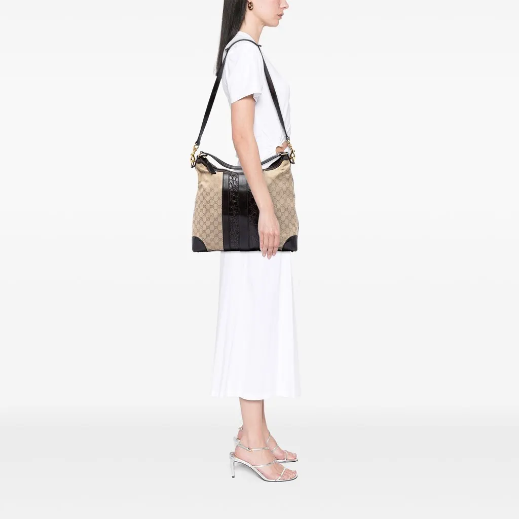 Gucci GG Canvas and Crocodile Embossed Calfskin Secret Satchel Beige Very good - Box View