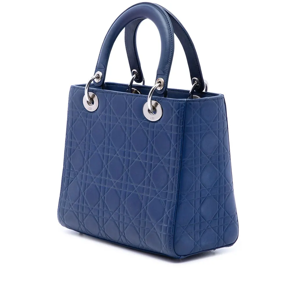 Dior Medium Ultra Matte Calfskin Embossed Cannage Lady Dior Blue Leather Good - Back View