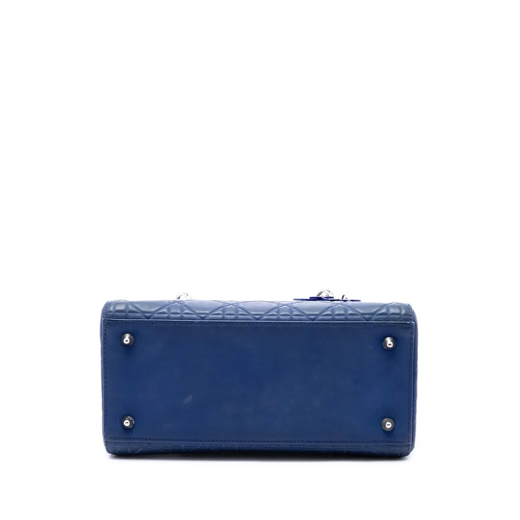 Dior Medium Ultra Matte Calfskin Embossed Cannage Lady Dior Blue Leather Good - Inside View