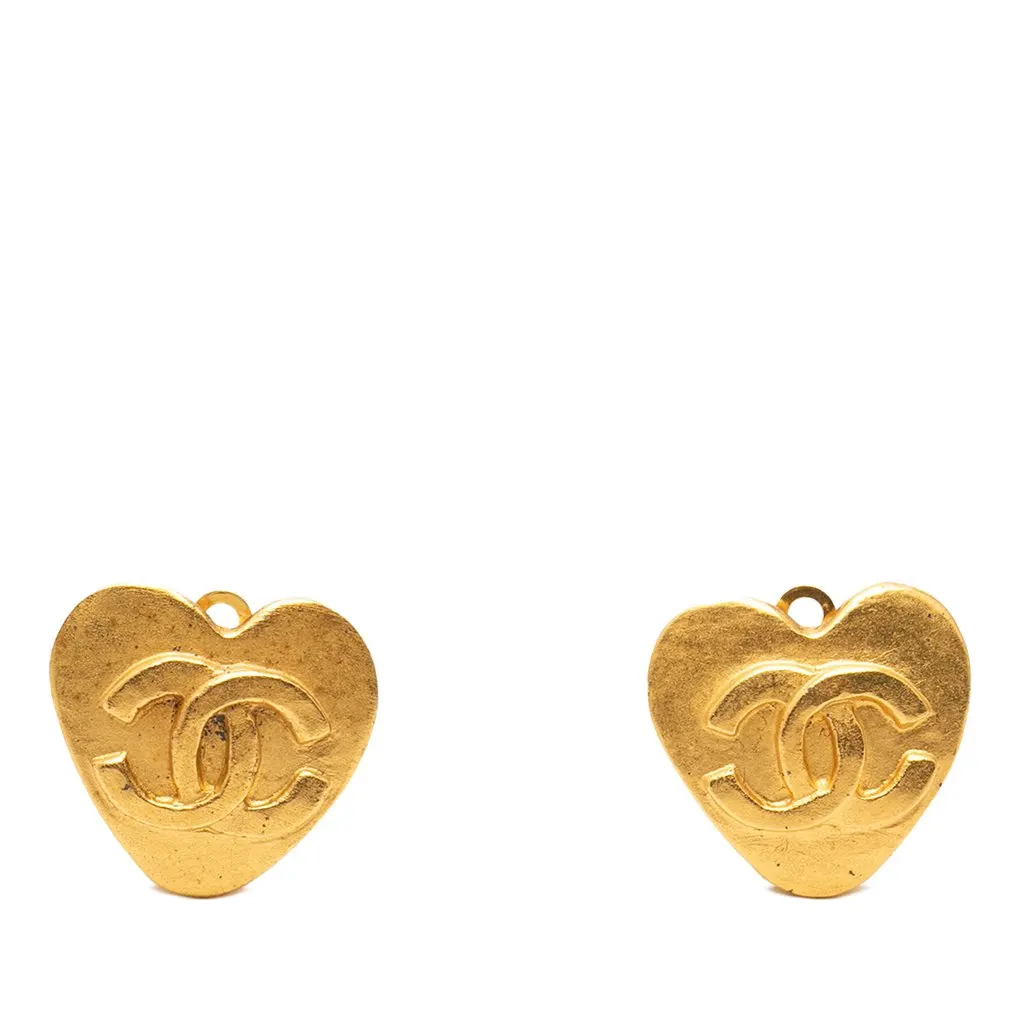 Chanel CC Gold Plated Heart Clip On Earrings Gold Metal Very good - Front View
