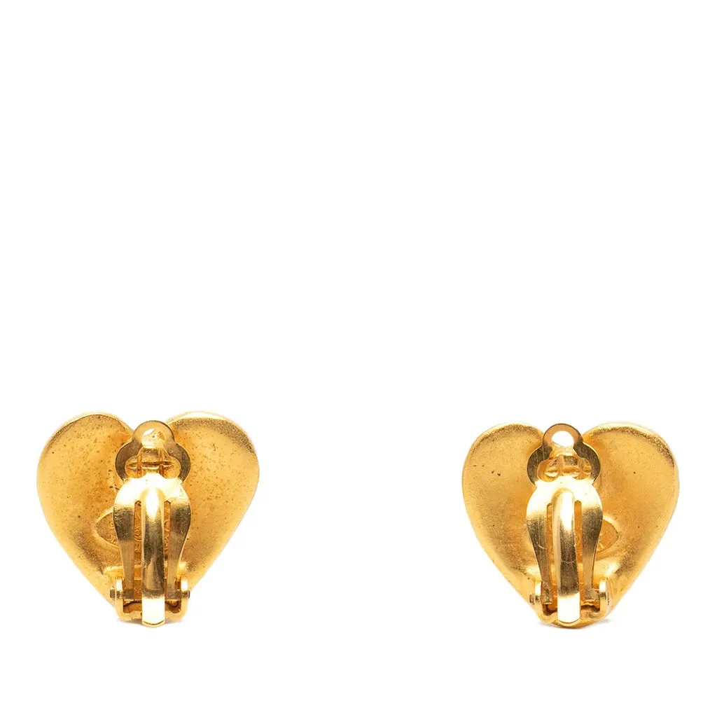Chanel CC Gold Plated Heart Clip On Earrings Gold Metal Very good - Back View