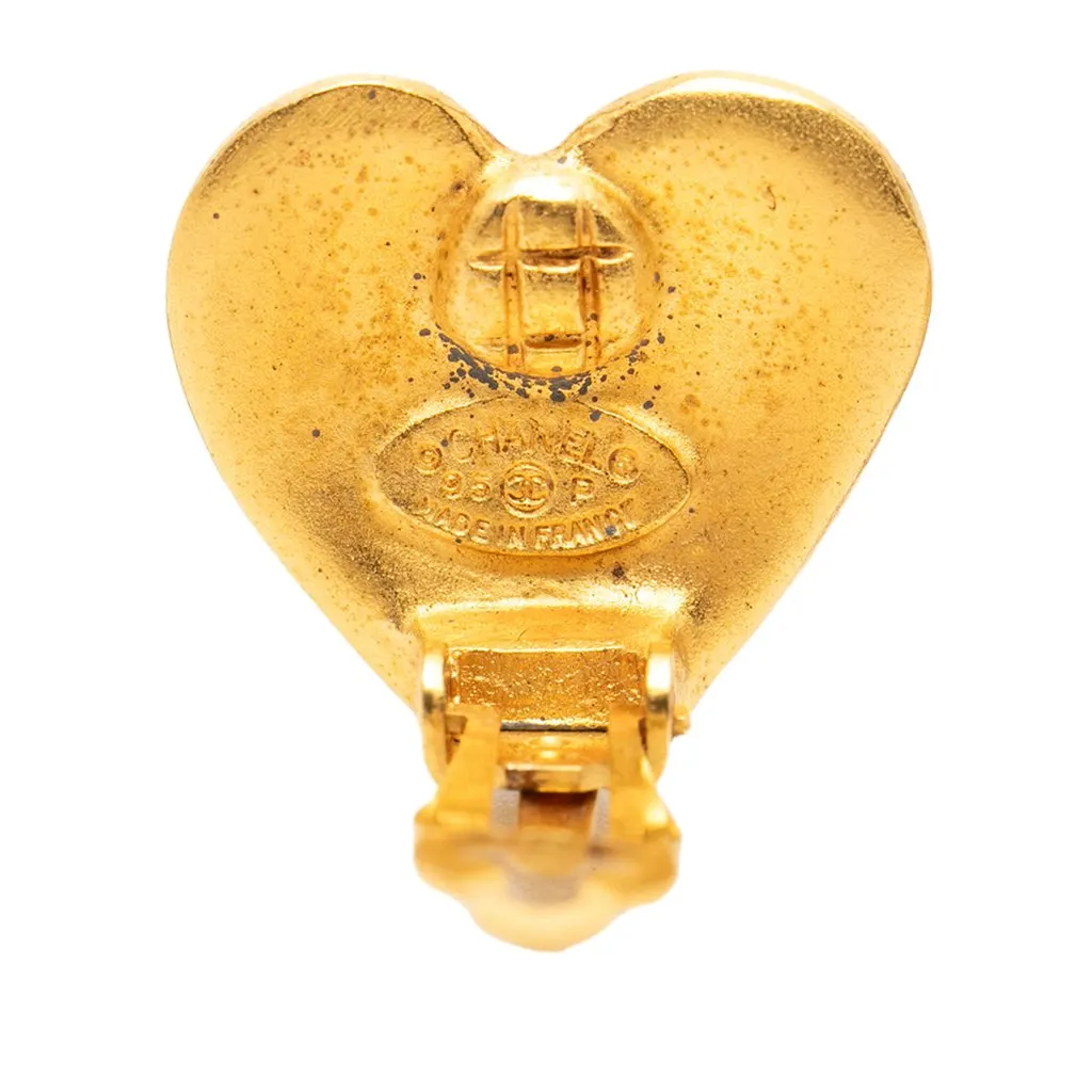 Chanel CC Gold Plated Heart Clip On Earrings Gold Metal Very good - Inside View